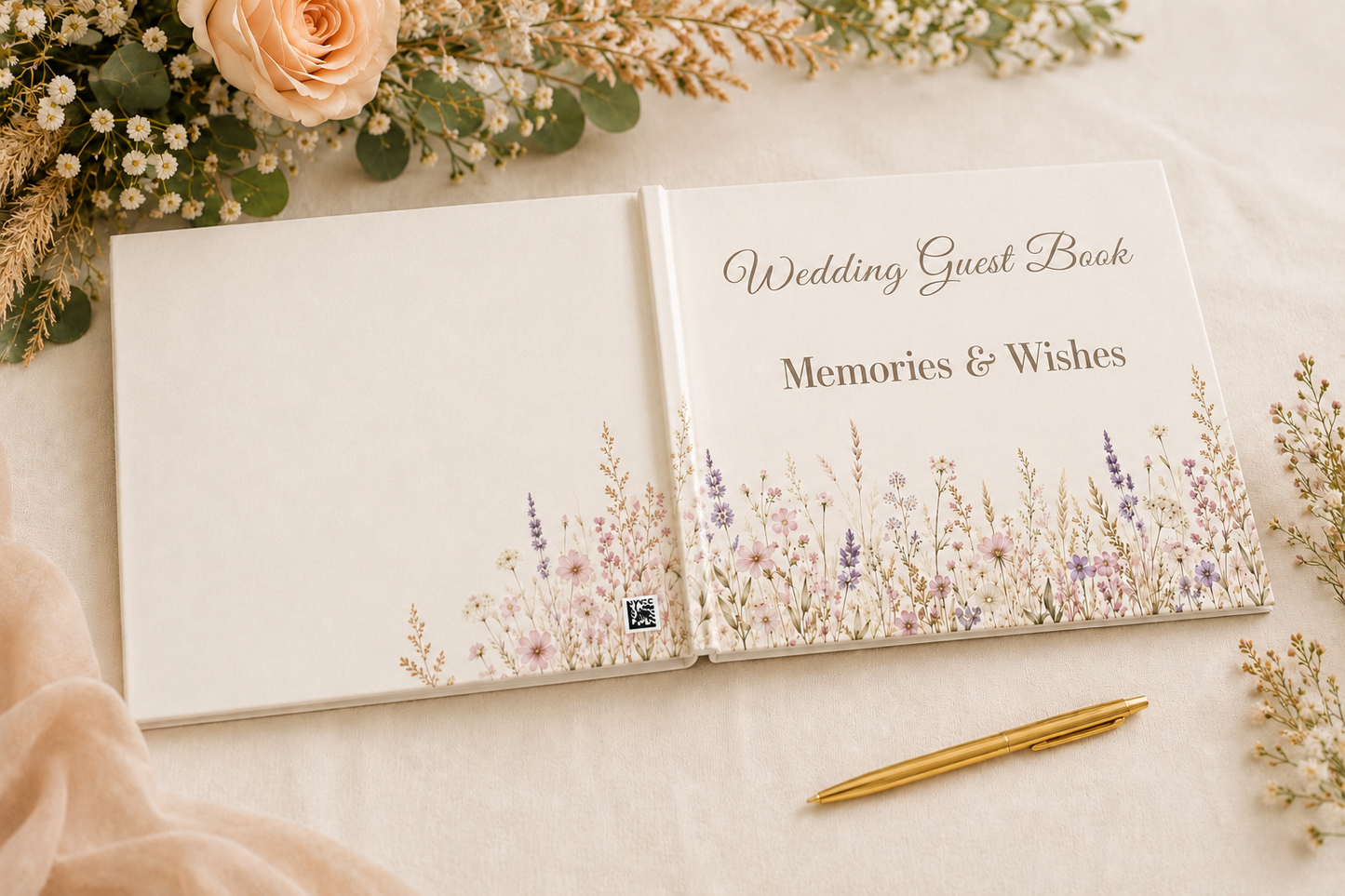 Boho Wedding Guest Book, Blank White Pages, 11" x 8.5"