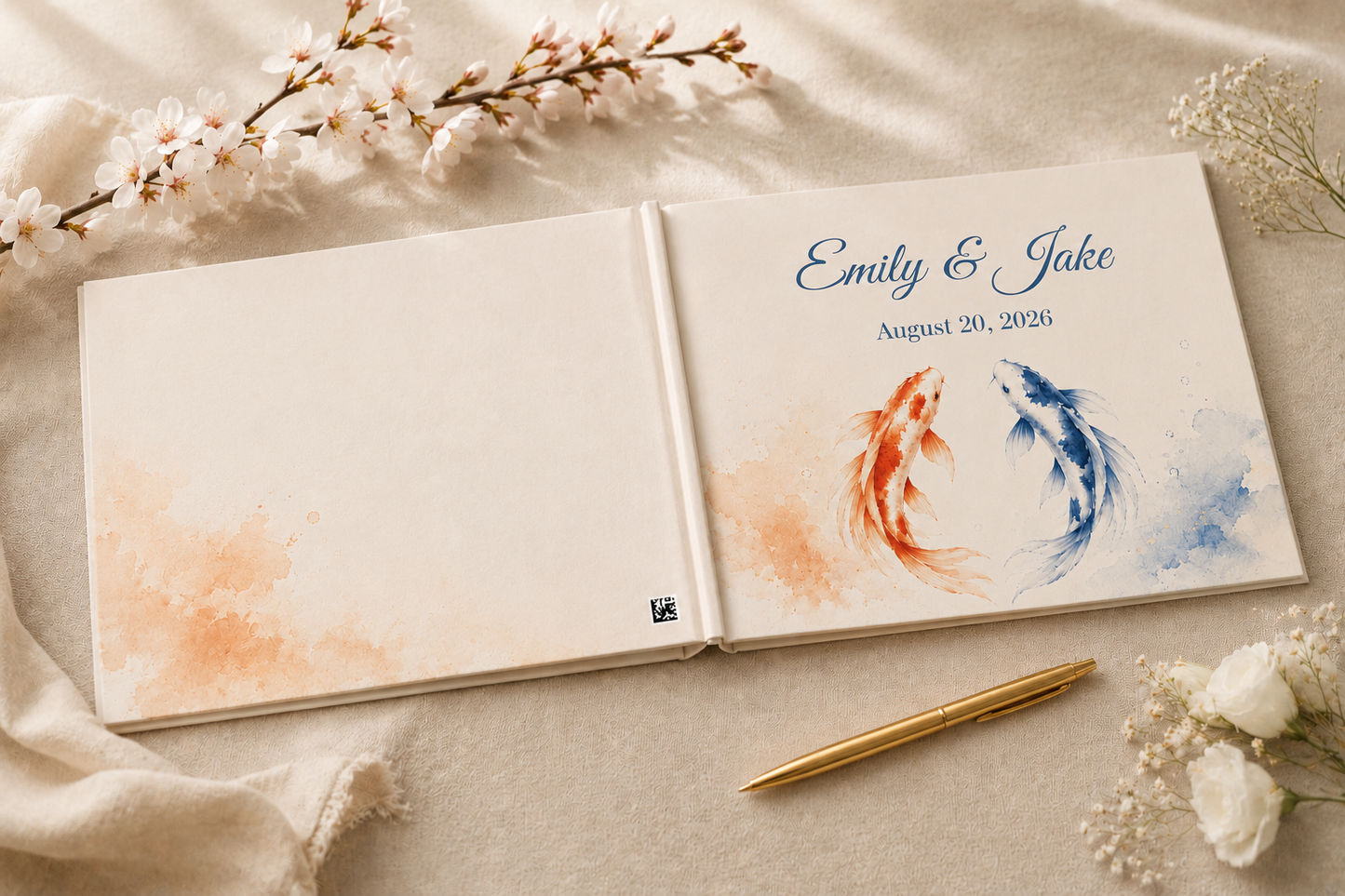 Custom Fish Wedding Guest Book with Blank White Pages, 11" x 8.5"