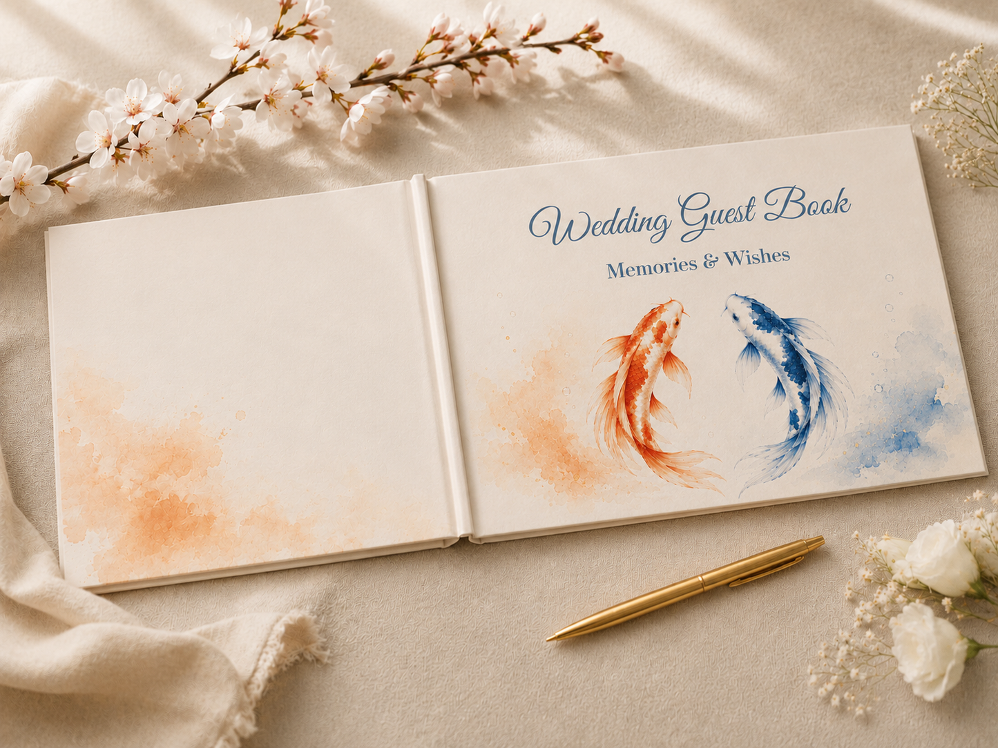Fish Wedding Guest Book with Blank White Pages, 11" x 8.5"
