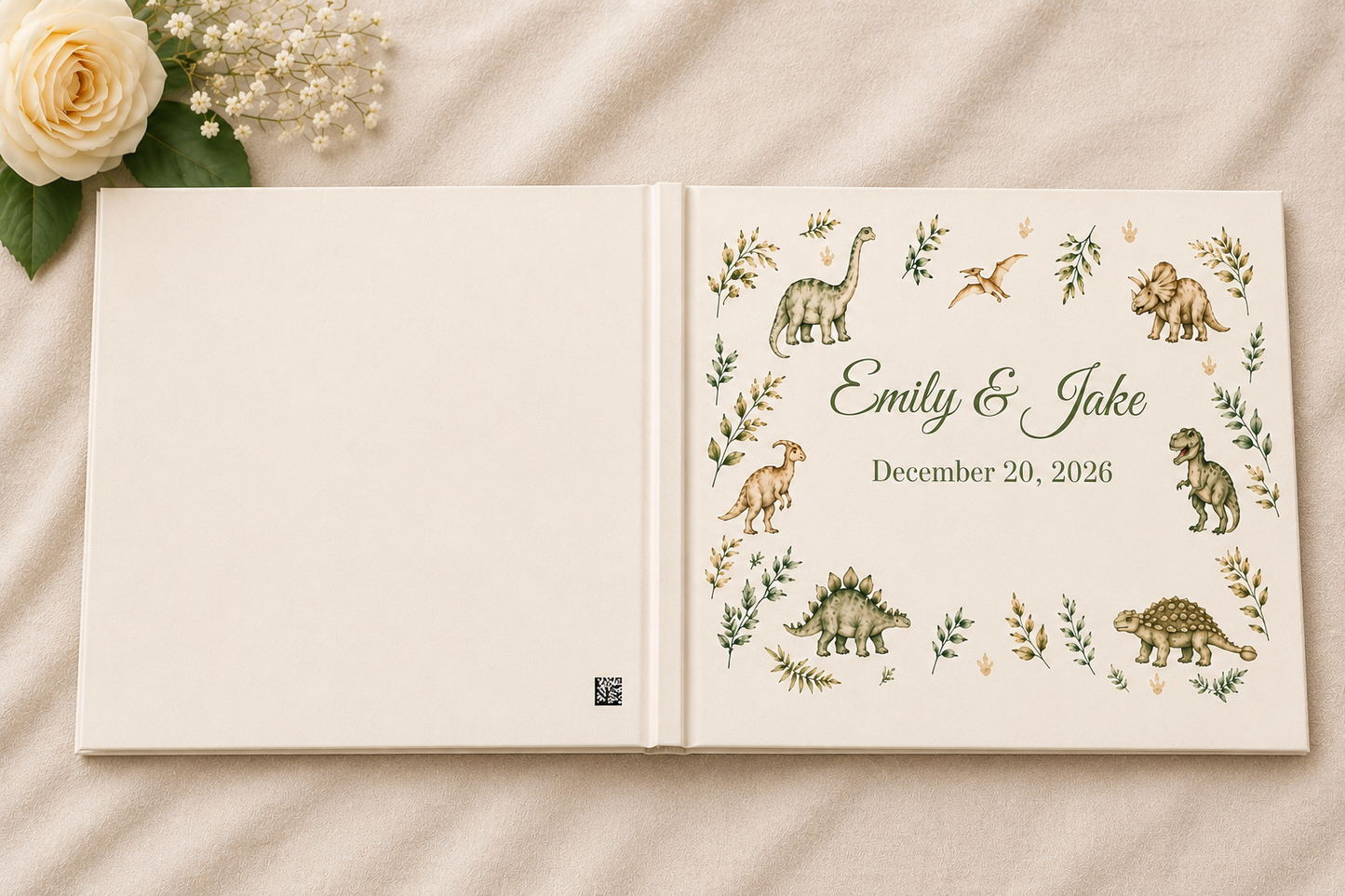 Custom Dinosaur Guest Book with Blank White Pages, 11" x 8.5