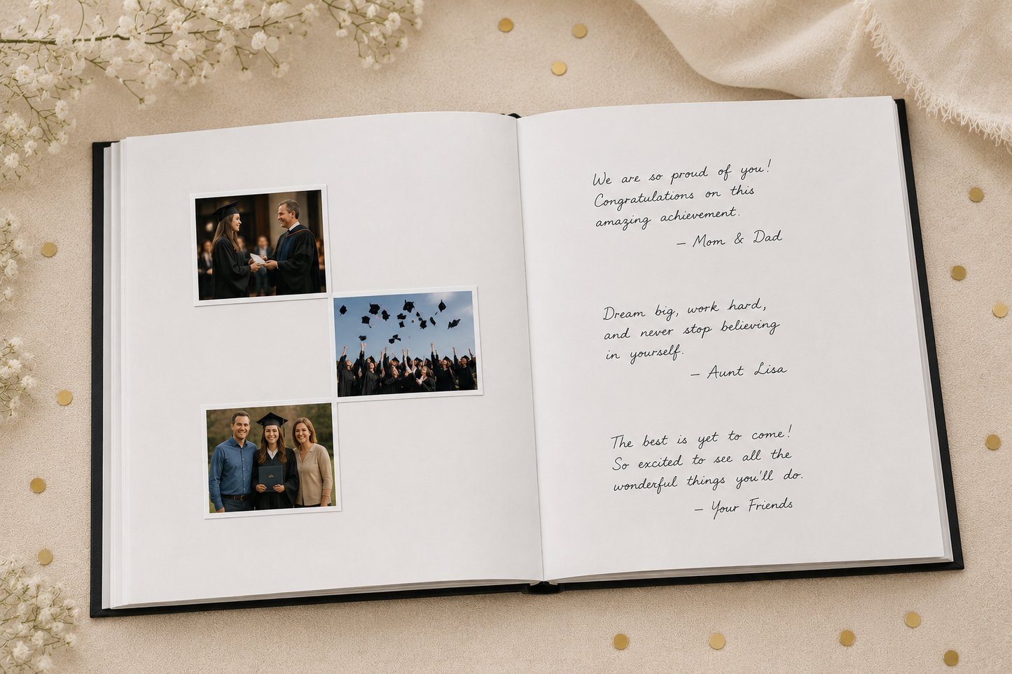 Custom Graduation Photo Guest Book with Blank White Pages, 11" x 8.5", Graduation Memory Book, Custom Event Guest Book