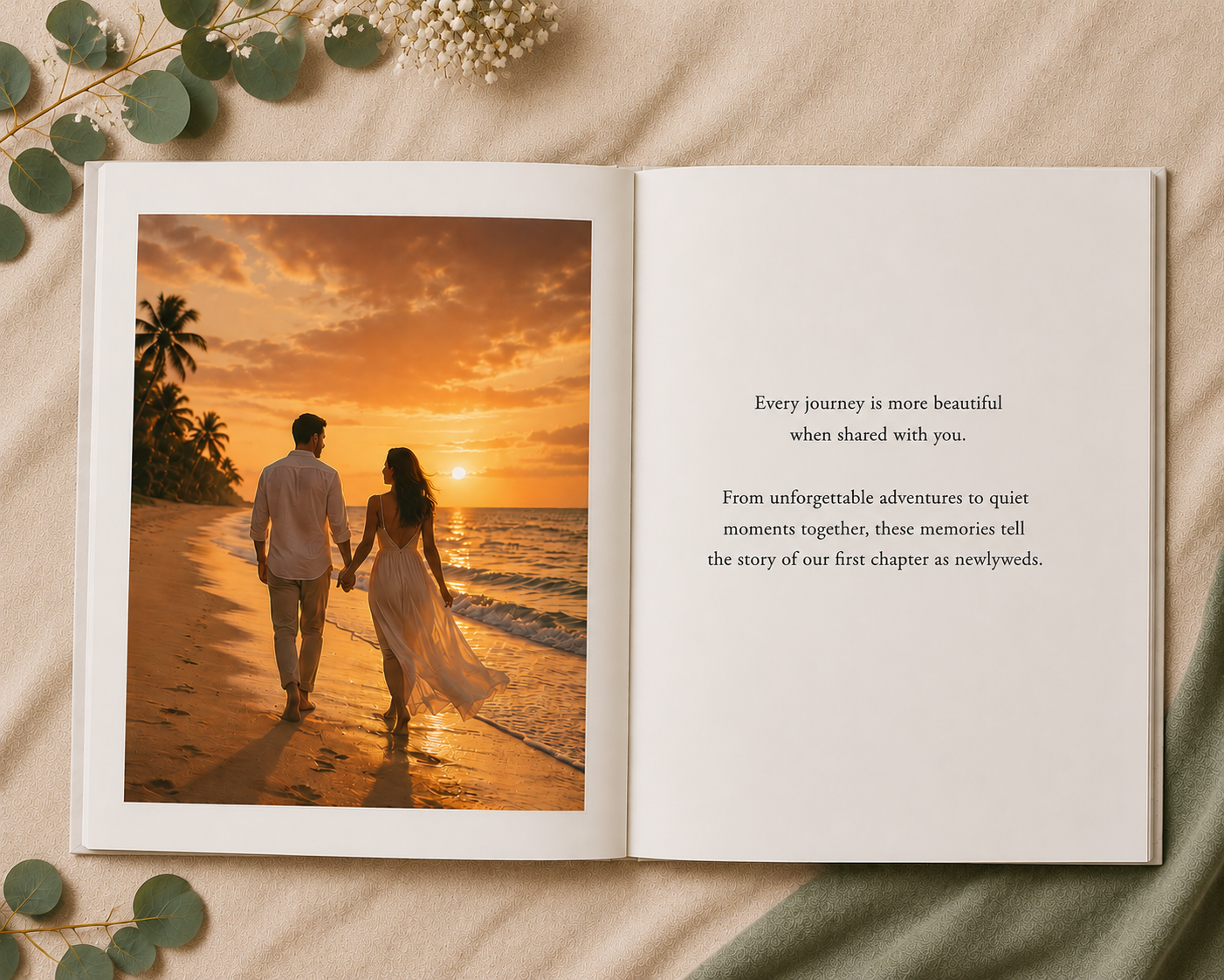 Custom Vacation Photo Album with Blank White Pages, 11" x 8.5