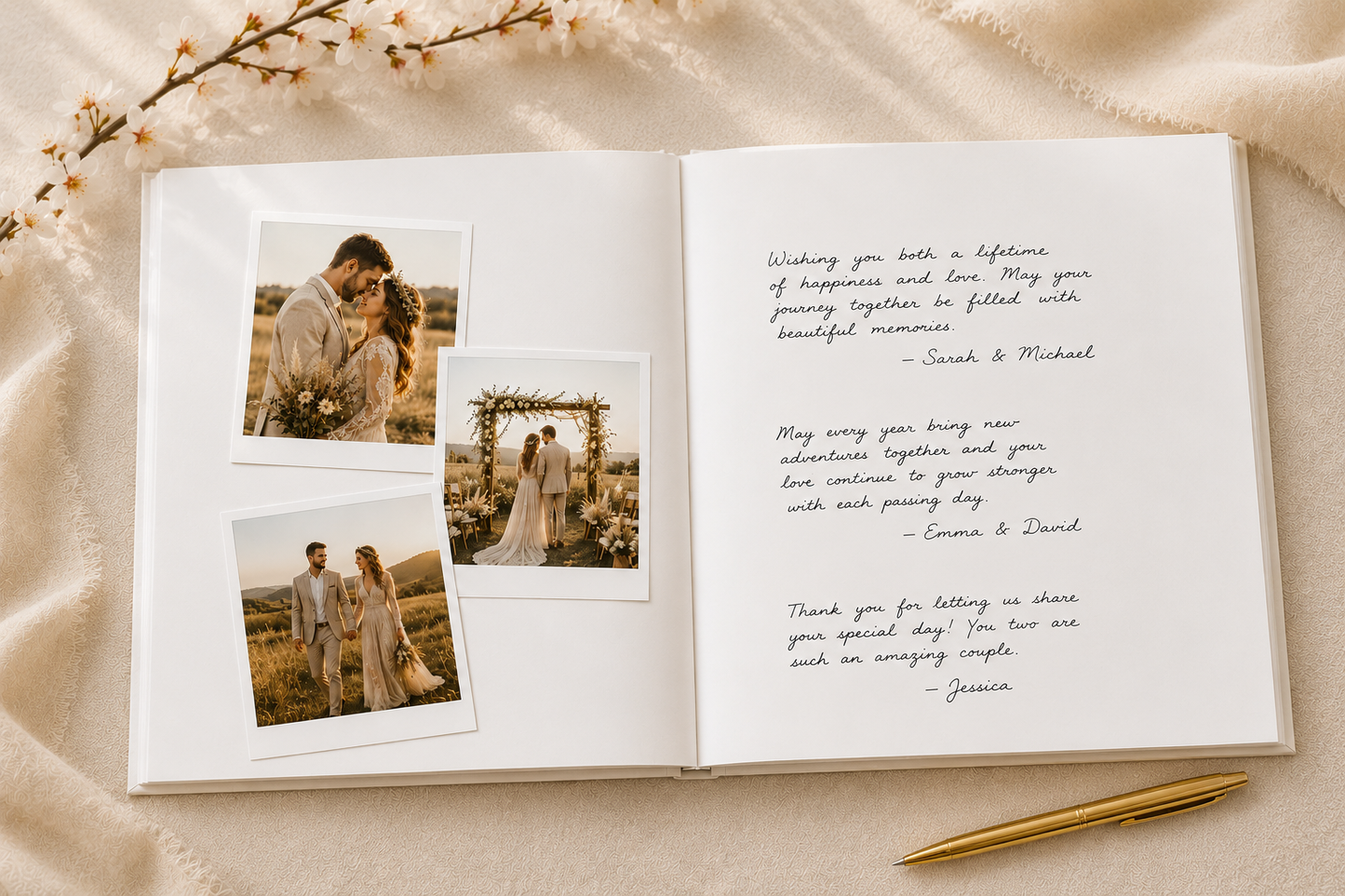 Custom Eucalyptus Wedding Guest Book with Blank White Pages, 11" x 8.5