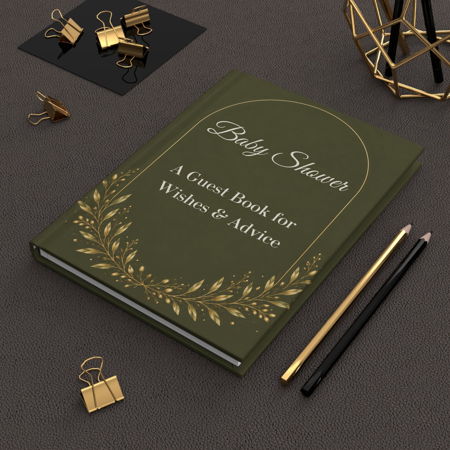 Olive Green Baby Shower Guest Book with Blank Lined Pages, 5" × 7"