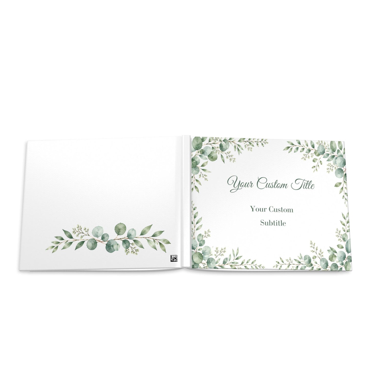 Custom Eucalyptus Wedding Guest Book with Blank White Pages, 11" x 8.5