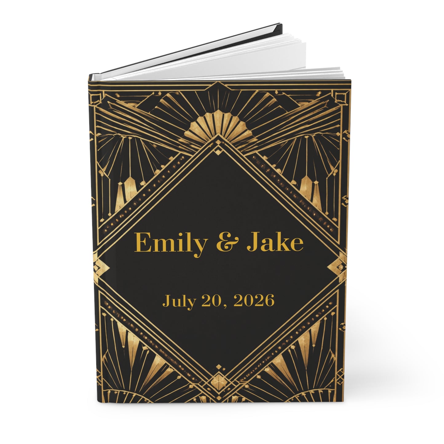 Custom Art Deco Guest Book with Blank Lined Pages, 5" × 7"