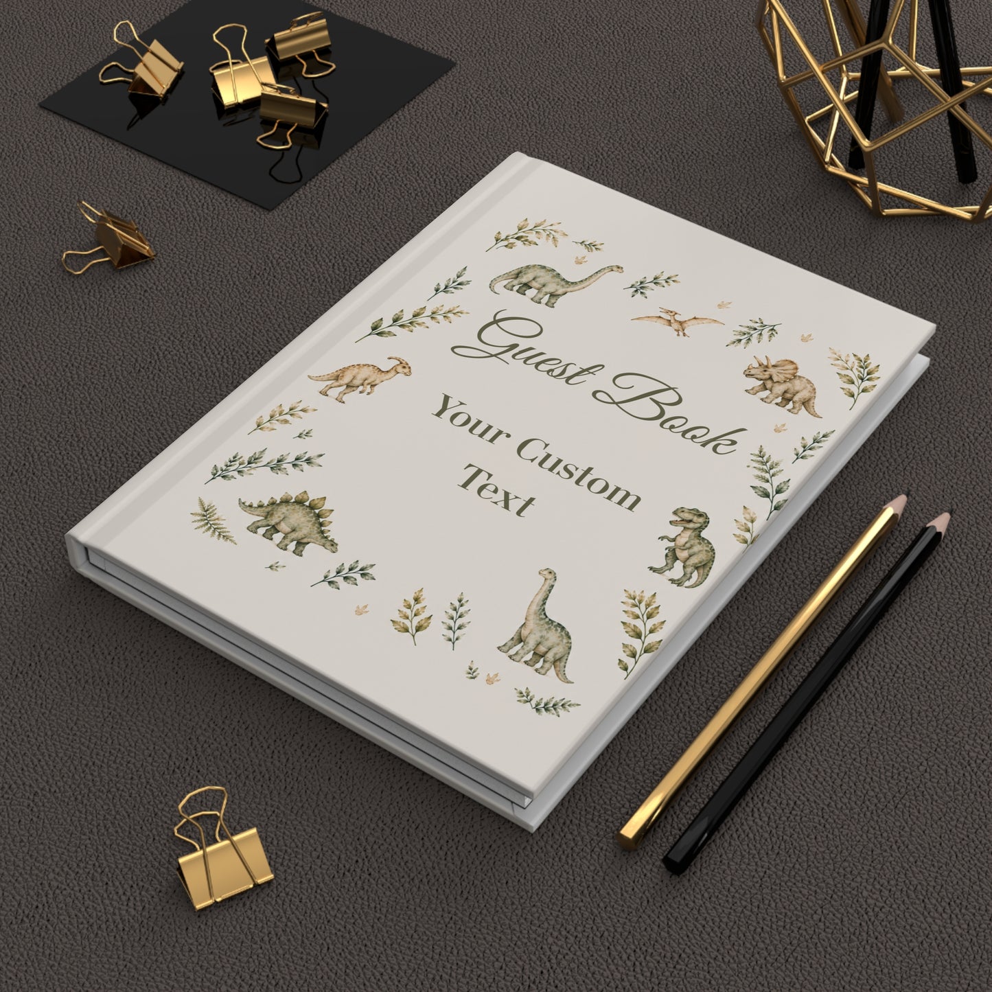 Custom Dinosaur Guest Book with Blank Lined Pages, 5" × 7"