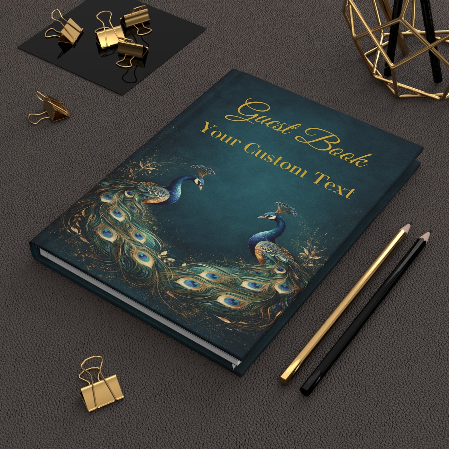 Custom Peacock Guest Book with Blank Lined Pages, 5" × 7"