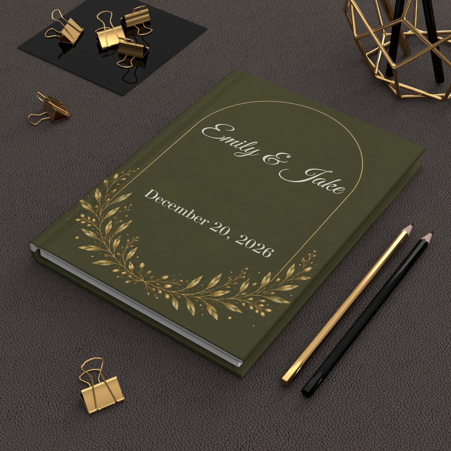 Custom Olive Green Guest Book with Blank Lined Pages, 5" × 7"