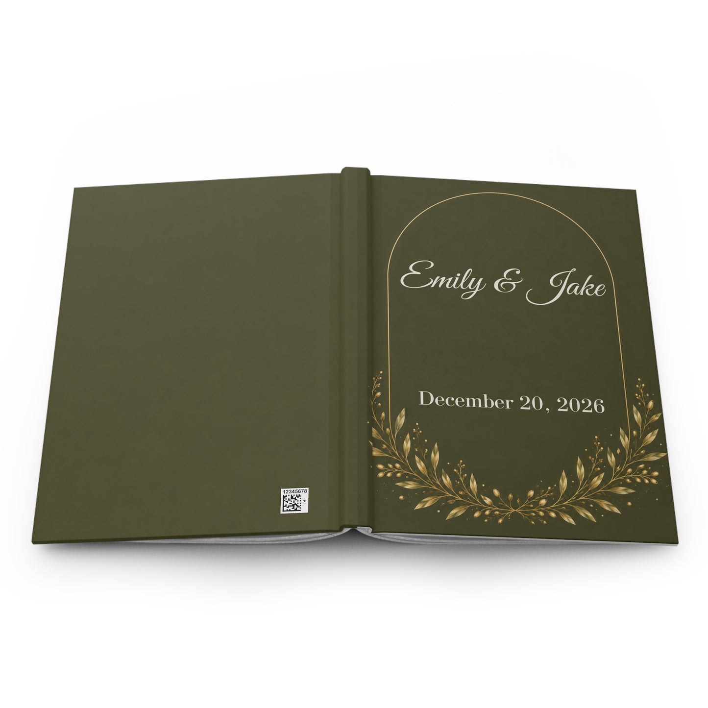 Custom Olive Green Guest Book with Blank Lined Pages, 5" × 7"