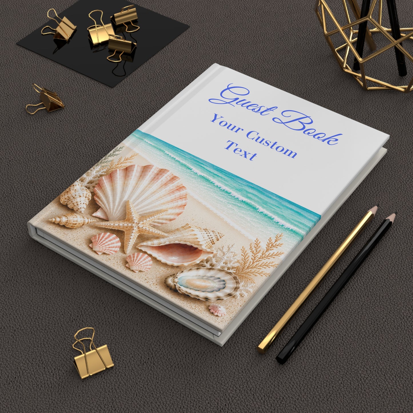 Custom Beach Guest Book, Blank Lined Pages, 5" x 7" Keepsake Book