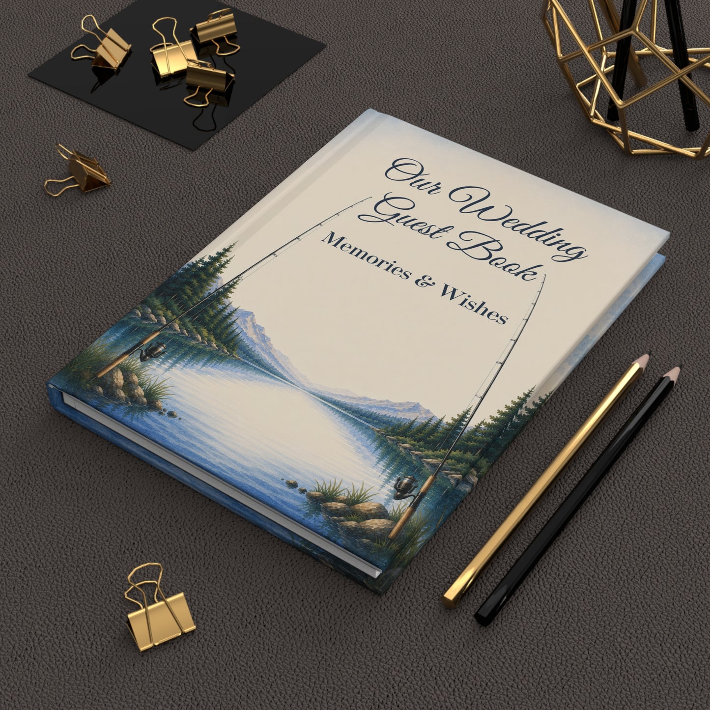 Fishing Wedding Guest Book with Blank Lined Pages, 5" × 7"