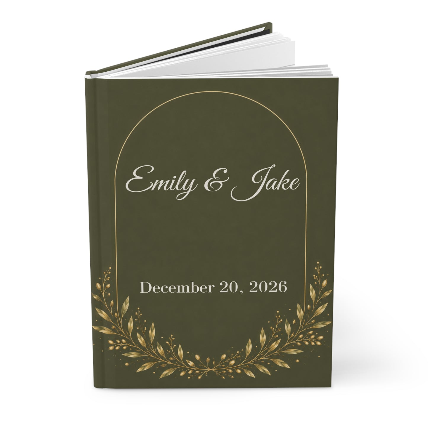 Custom Olive Green Guest Book with Blank Lined Pages, 5" × 7"