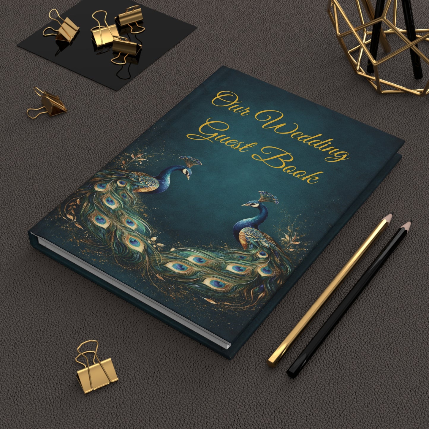 Peacock Wedding Guest Book with Blank Lined Pages, 5" × 7"