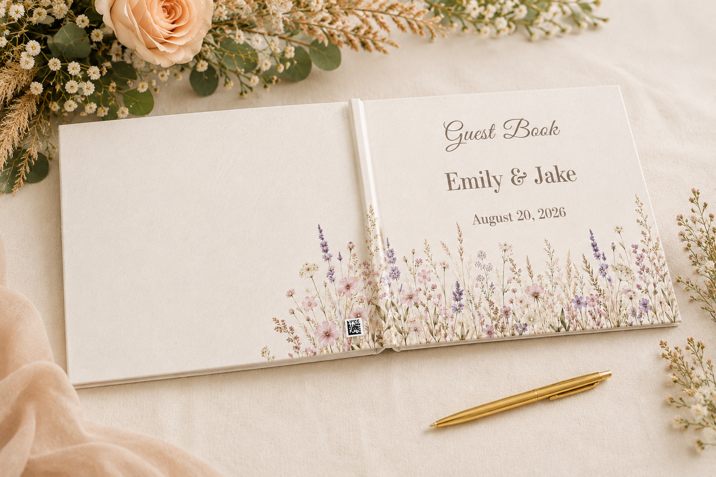 Custom Boho Wedding Guest Book, Blank White Pages, 11" x 8.5"