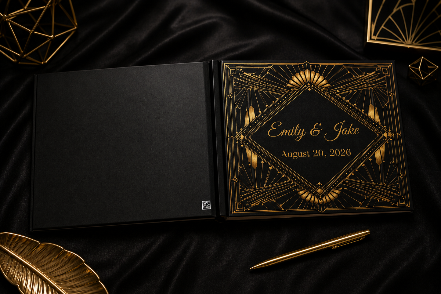 Custom Art Deco Guest Photo Book, Blank White Pages, 11" x 8.5"