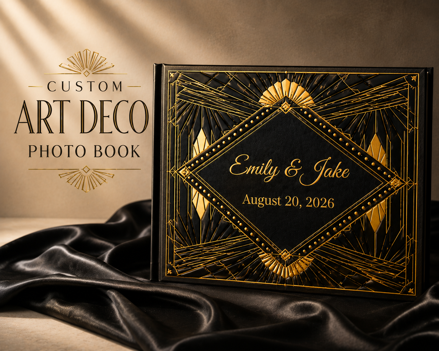 Custom Art Deco Guest Photo Book, Blank White Pages, 11" x 8.5"