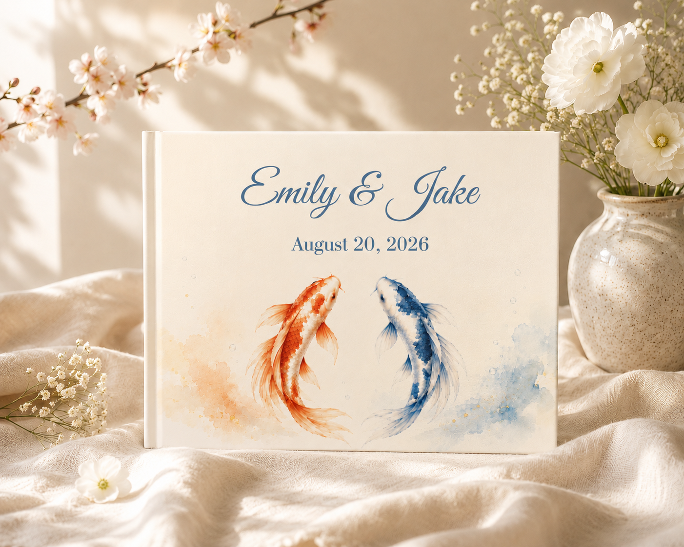 Custom Fish Wedding Guest Book with Blank White Pages, 11" x 8.5"