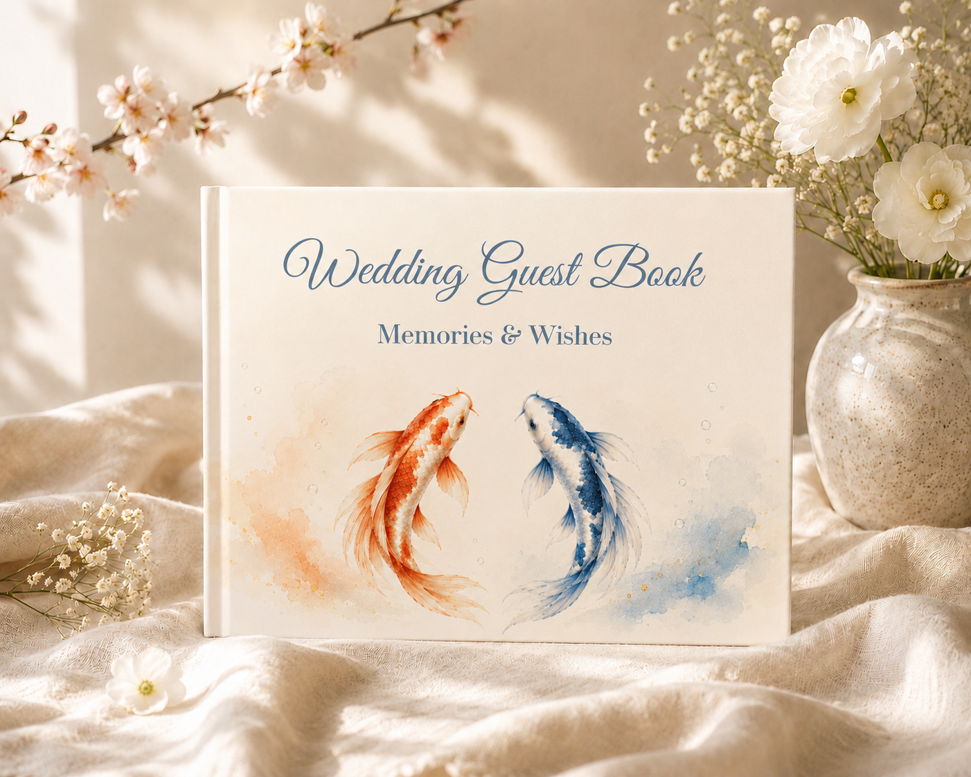 Fish Wedding Guest Book with Blank White Pages, 11" x 8.5"