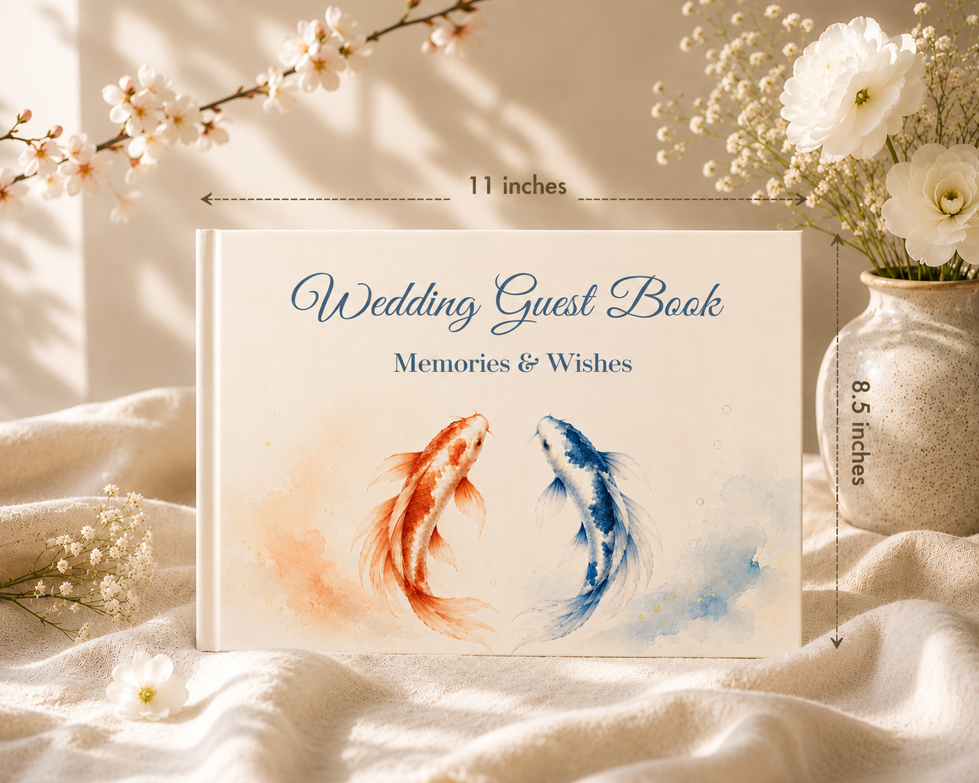Fish Wedding Guest Book with Blank White Pages, 11" x 8.5"