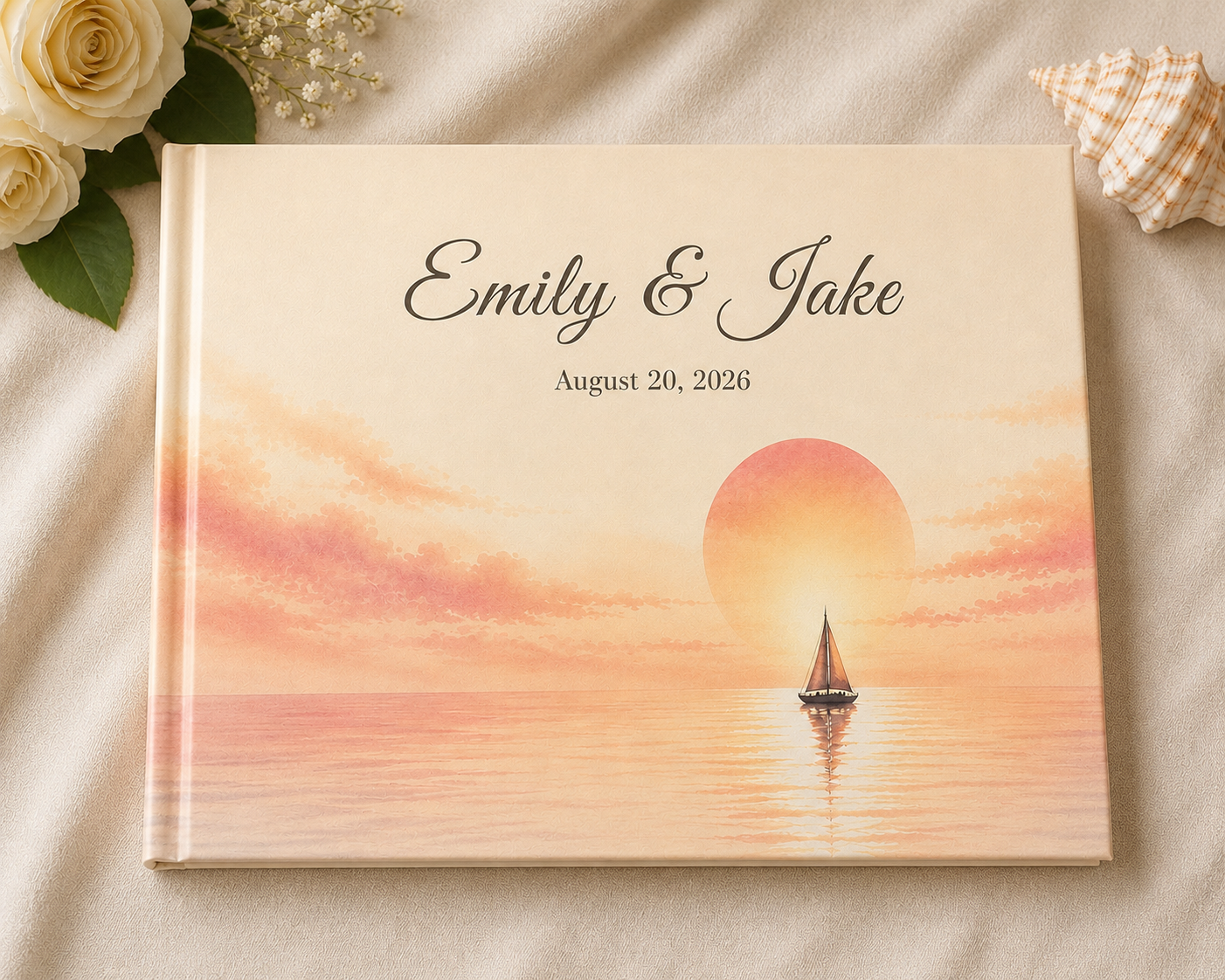 Custom Sailboat Guest Book with Blank White Pages, 11" x 8.5"