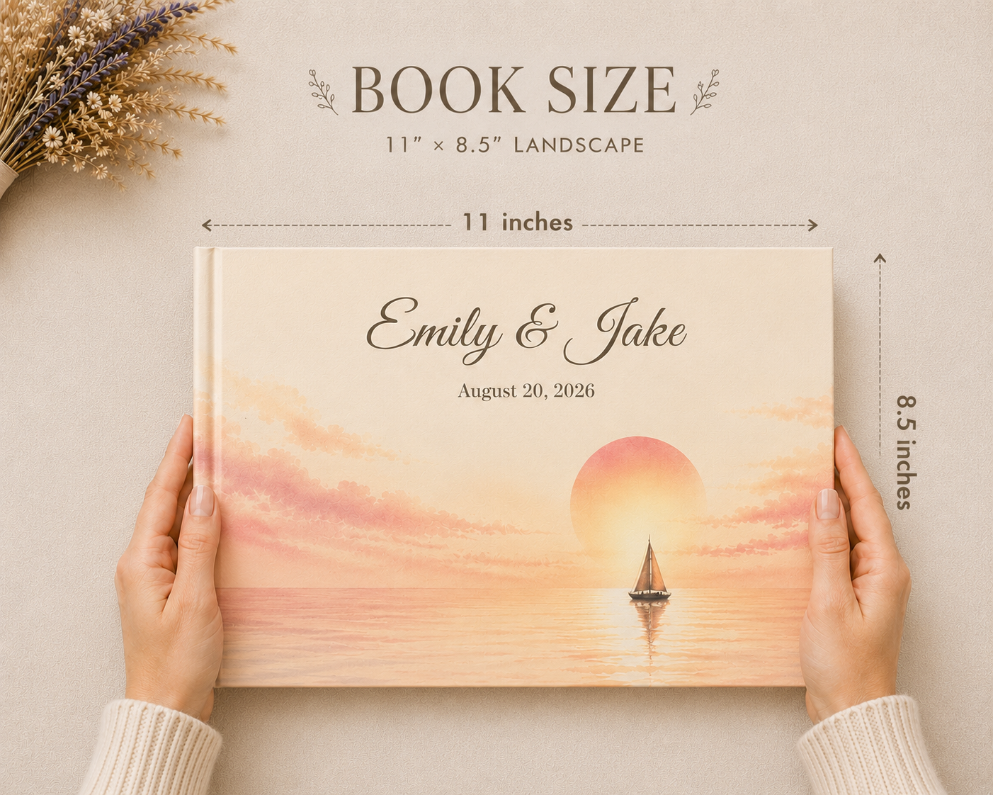 Custom Sailboat Guest Book with Blank White Pages, 11" x 8.5"