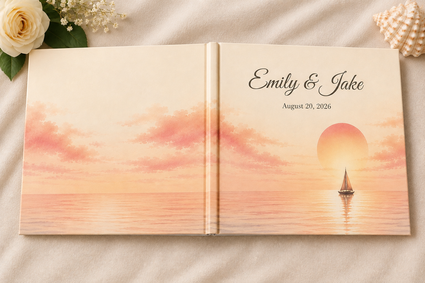Custom Sailboat Guest Book with Blank White Pages, 11" x 8.5"