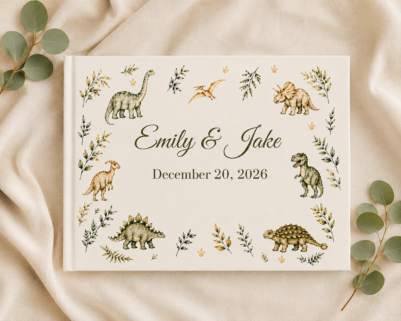 Custom Dinosaur Guest Book with Blank White Pages, 11" x 8.5