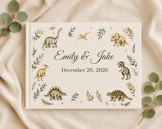 Custom Dinosaur Guest Book with Blank White Pages, 11" x 8.5