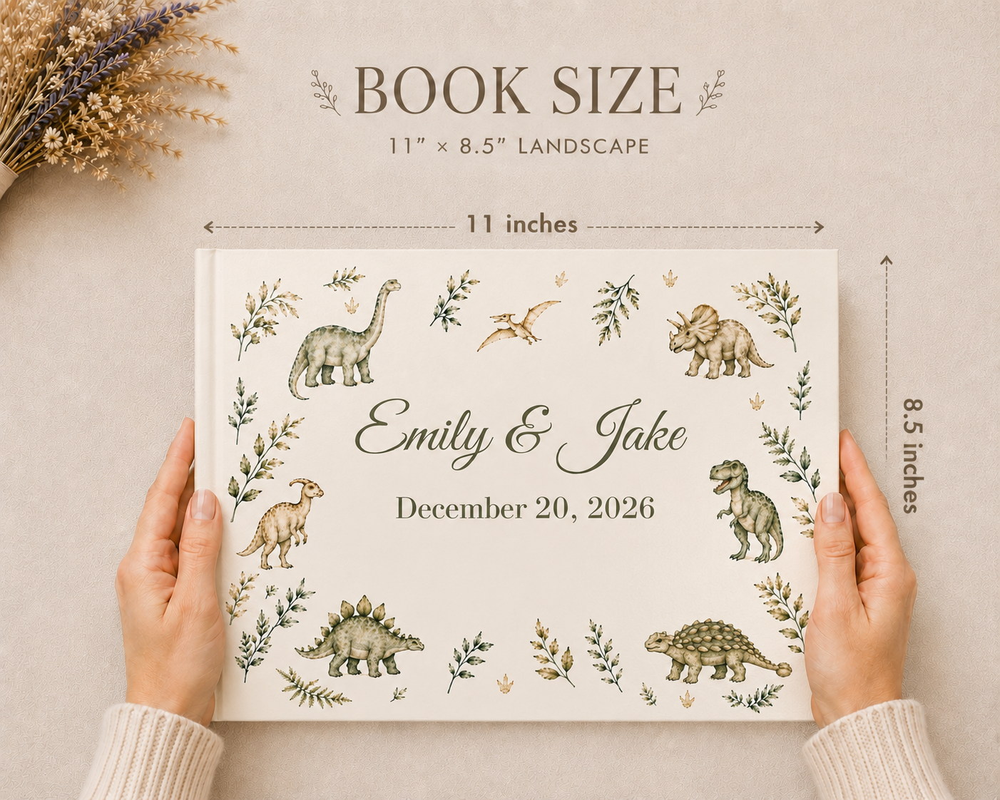 Custom Dinosaur Guest Book with Blank White Pages, 11" x 8.5