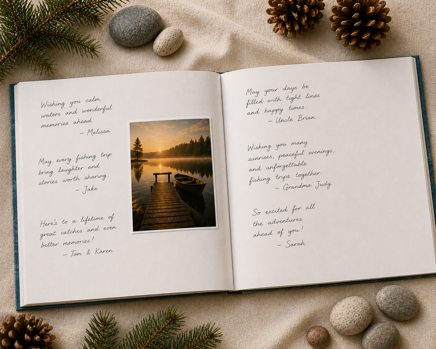 Custom Fishing Theme Guest Book with Blank White Pages, 11" x 8.5