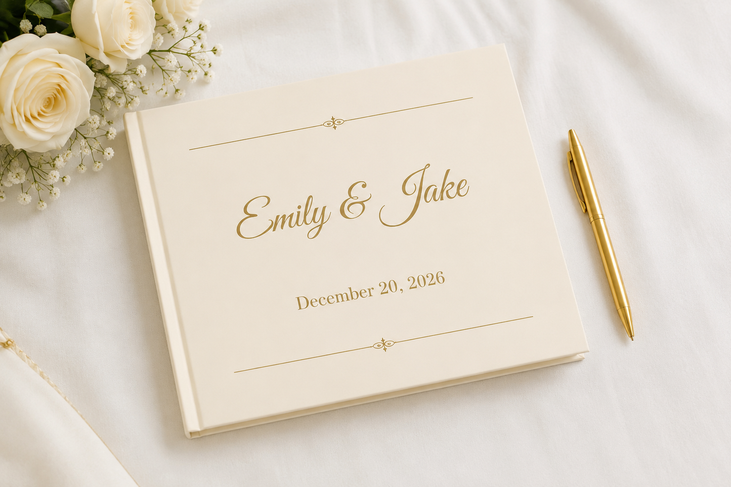 Custom Small Wedding Guest Book with Blank White Pages, 11" x 8.5