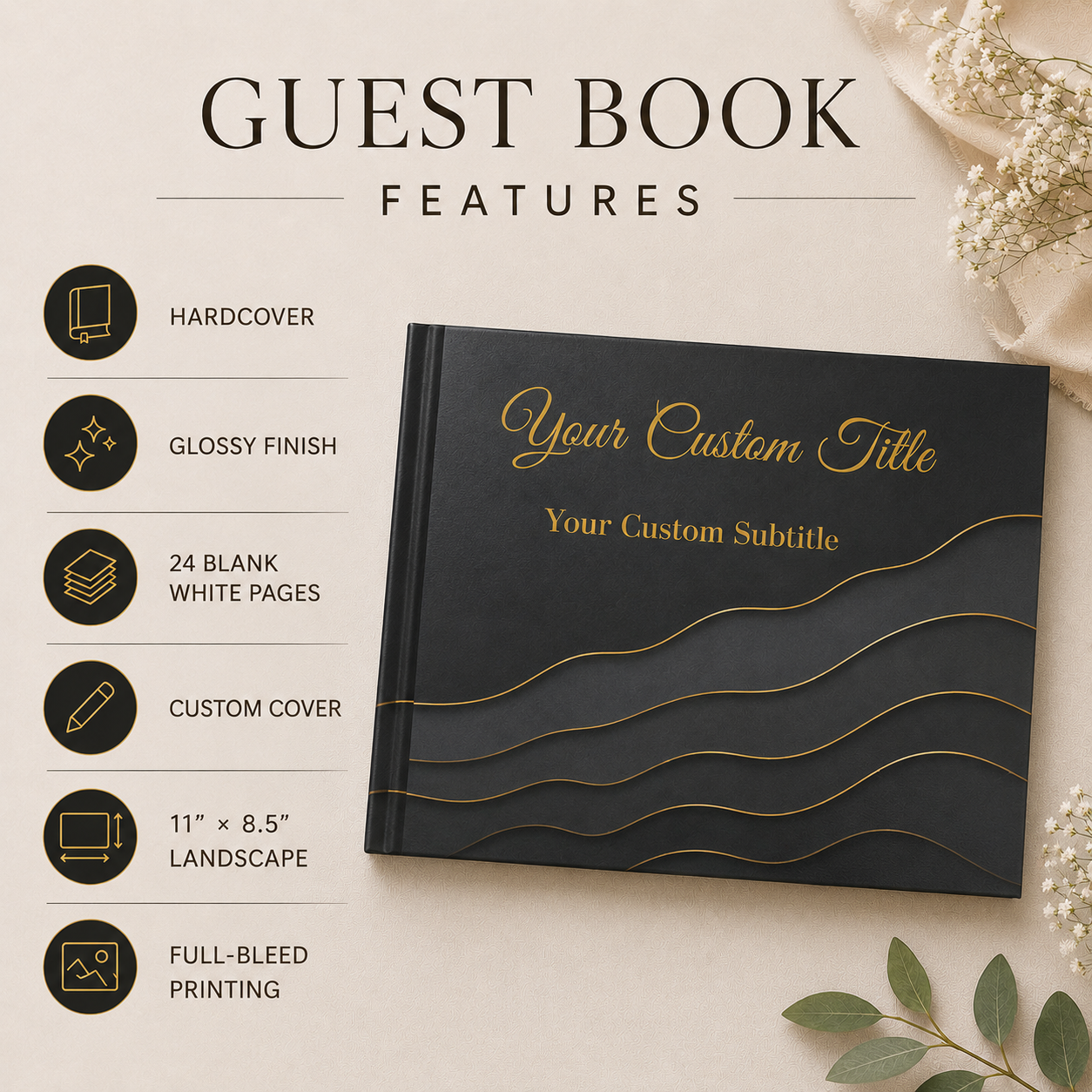 Custom Graduation Photo Guest Book with Blank White Pages, 11" x 8.5", Graduation Memory Book, Custom Event Guest Book