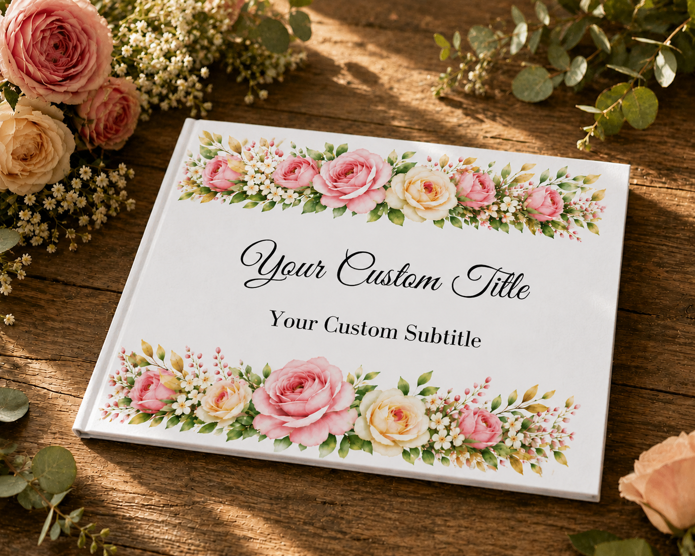 Custom Floral Guest Book with Blank White Pages, 11" x 8.5