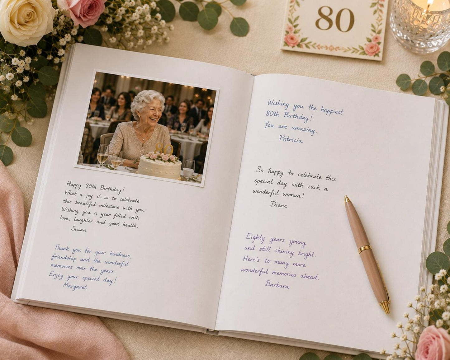 Custom Floral Guest Book with Blank White Pages, 11" x 8.5