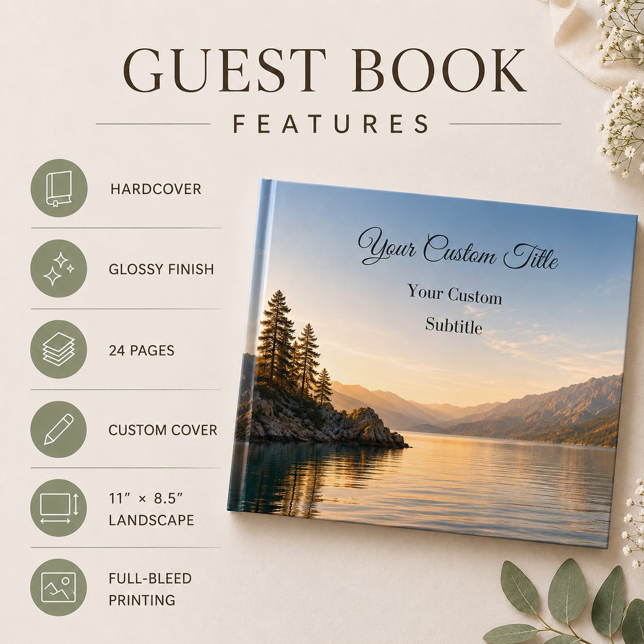 Custom Coffee Table Photo Album with Blank White Pages, 11" x 8.5