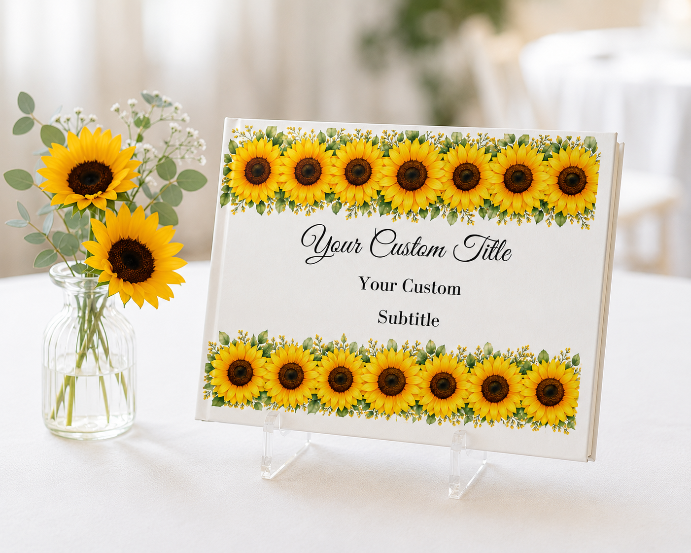 Custom Sunflower Photo Album with Blank White Pages, 11" x 8.5