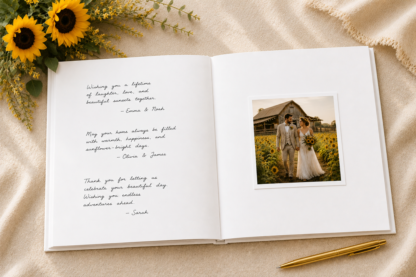Custom Sunflower Photo Album with Blank White Pages, 11" x 8.5