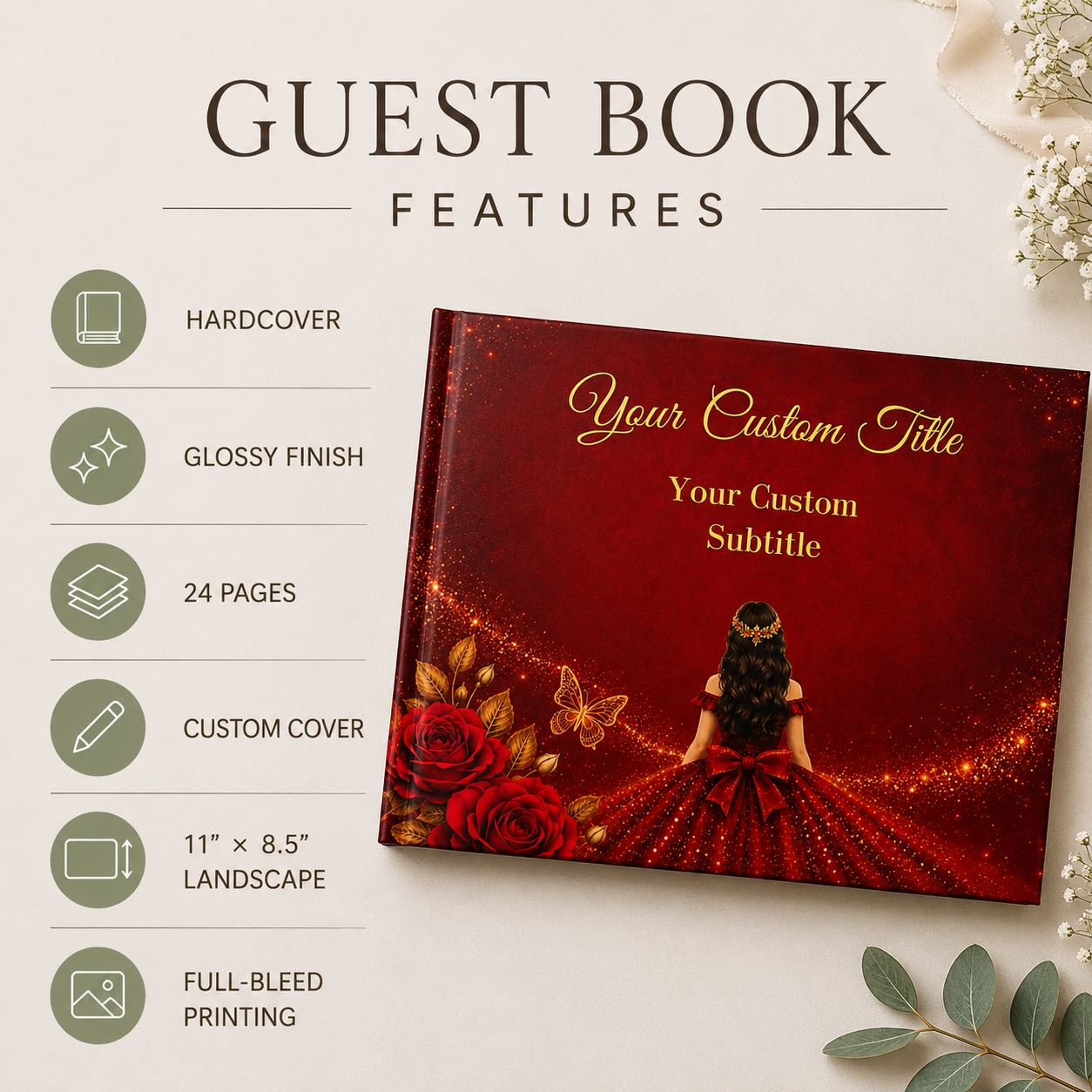 Custom Quinceanera Photo Book 11" × 8.5"with Blank White Pages, 11" x 8.5