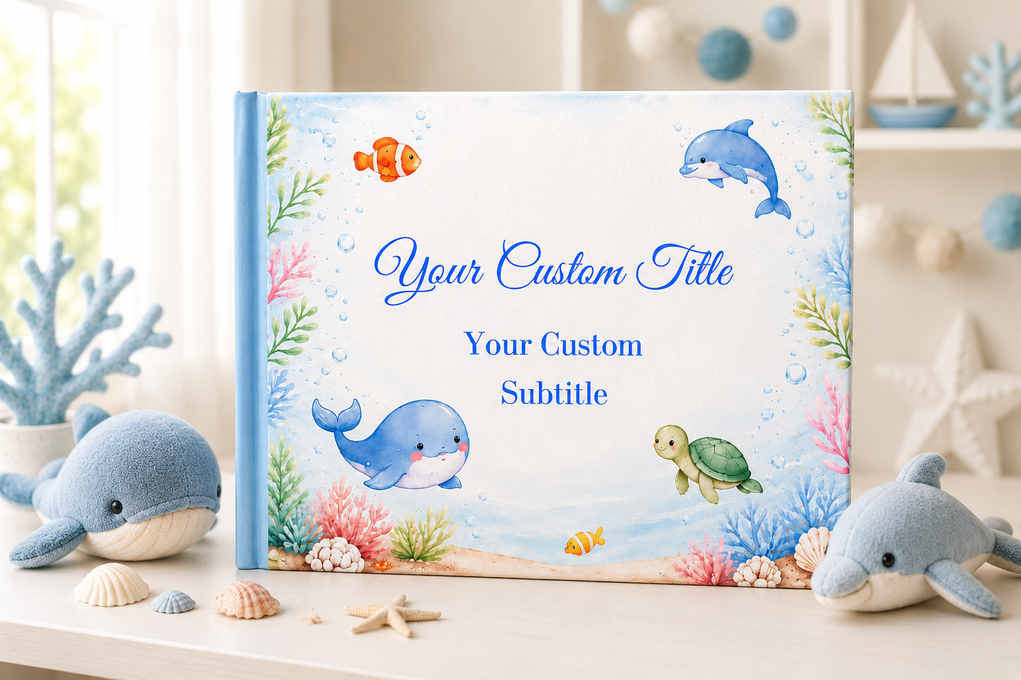 Custom Under the Sea Photo Album with Blank White Pages, 11" x 8.5