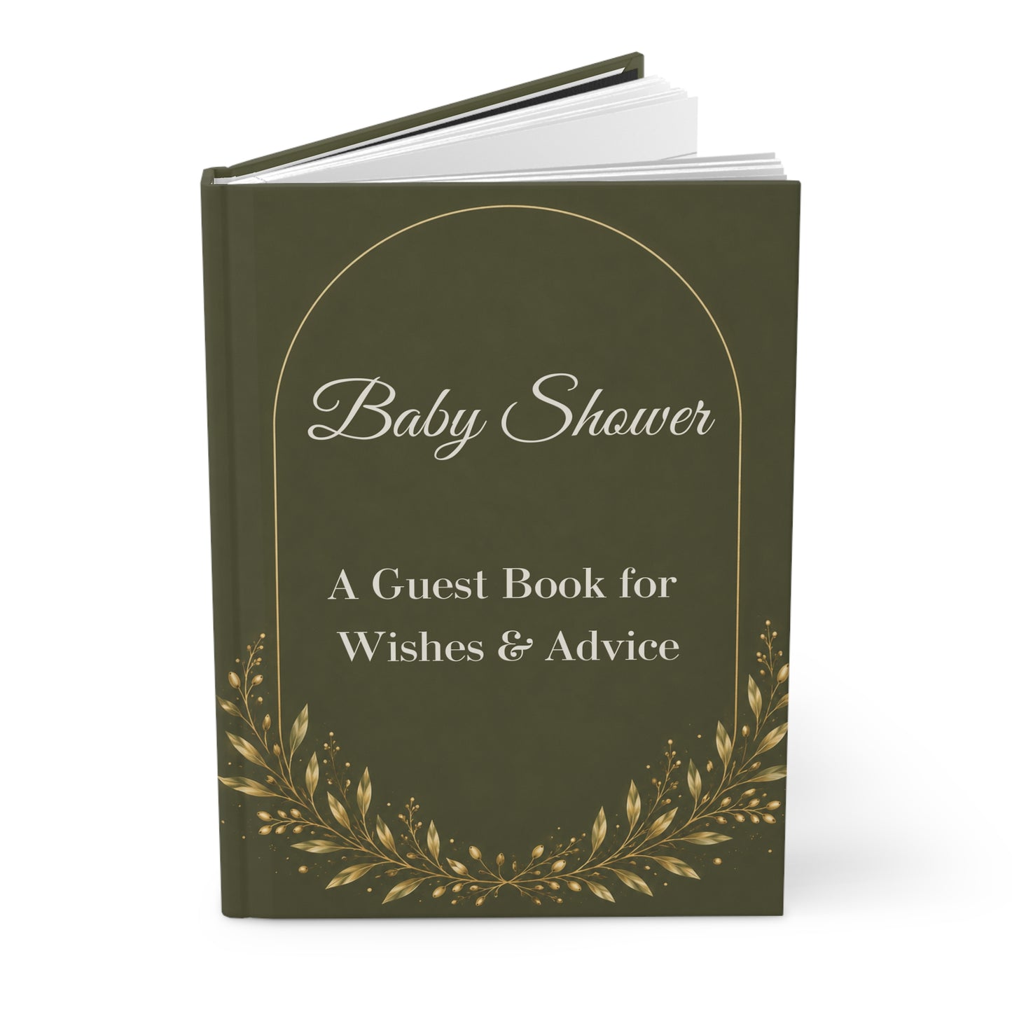 Olive Green Baby Shower Guest Book with Blank Lined Pages, 5" × 7"