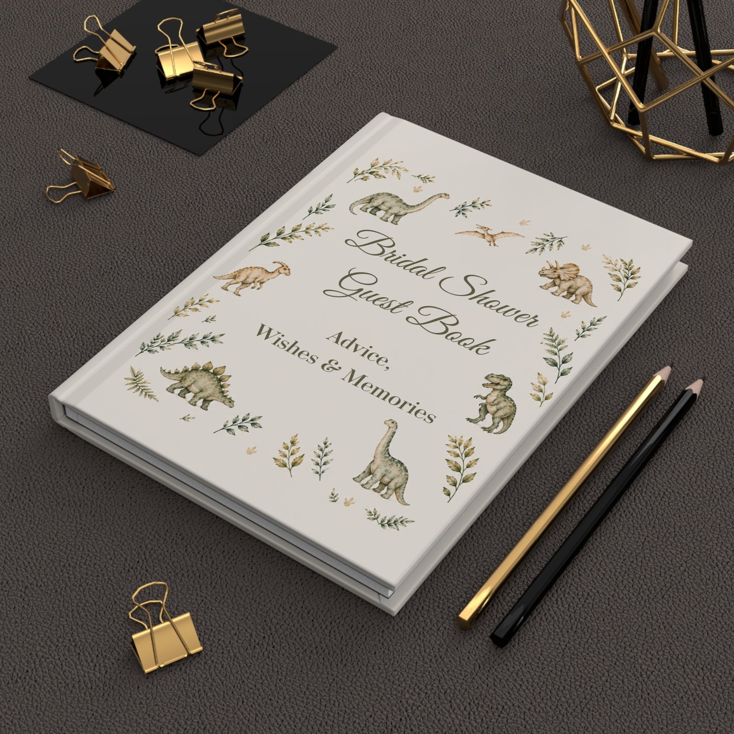 Dinosaur Bridal Shower Guest Book with with Blank Lined Pages, 5" × 7"
