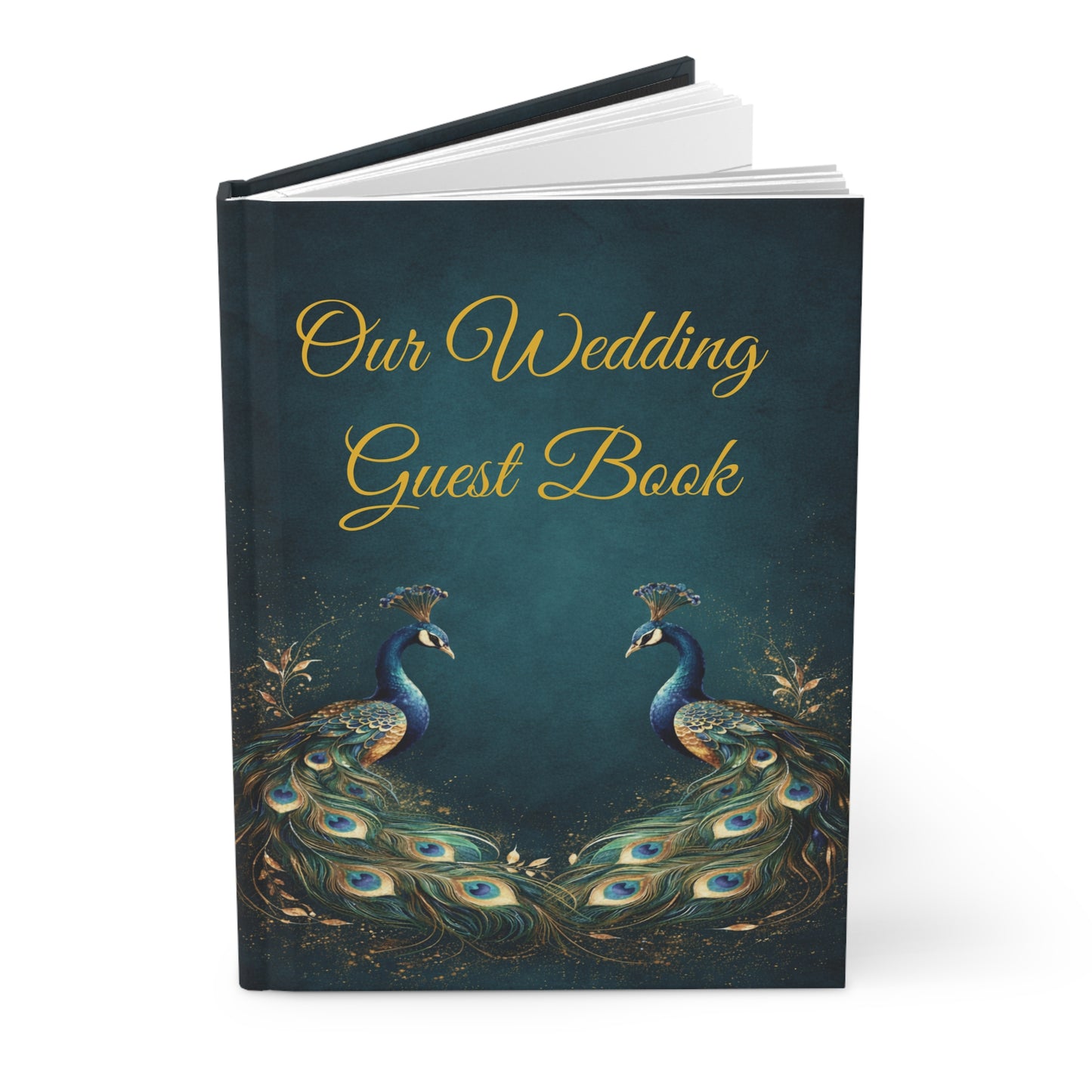 Peacock Wedding Guest Book with Blank Lined Pages, 5" × 7"