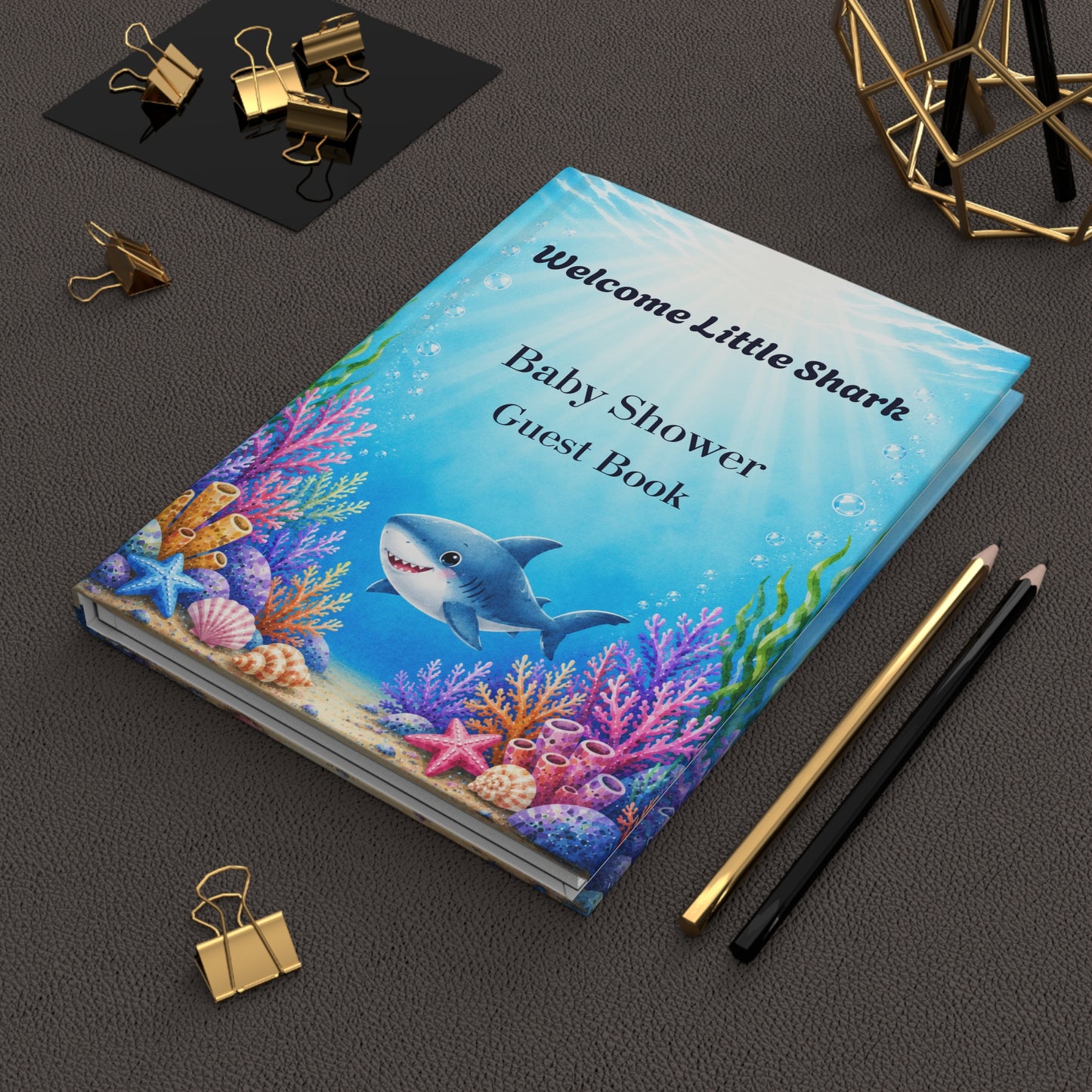 Baby Shower Shark Guest Book with Blank Lined Pages, 5" × 7"
