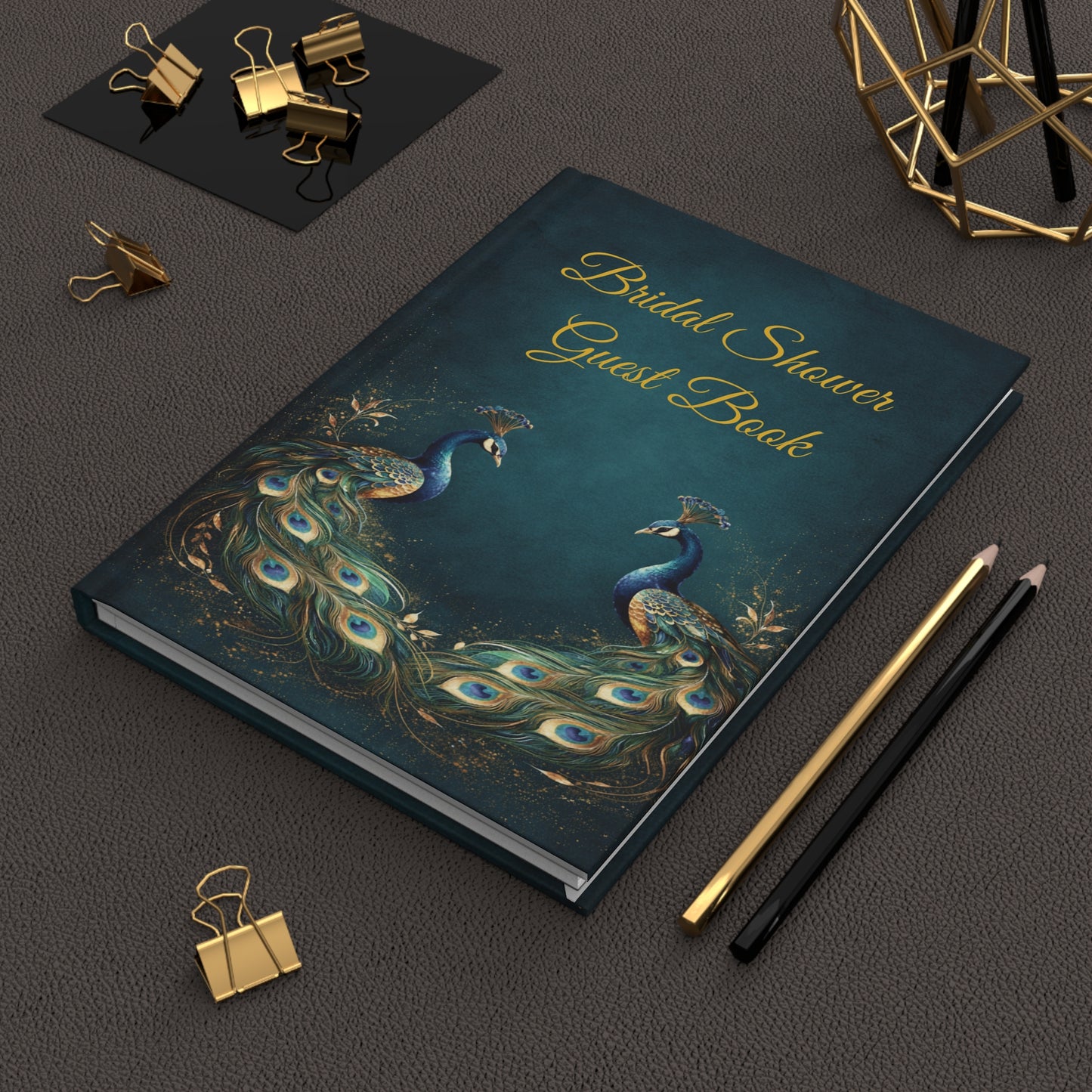 Peacock Bridal Shower Guest Book with Blank Lined Pages, 5" × 7"