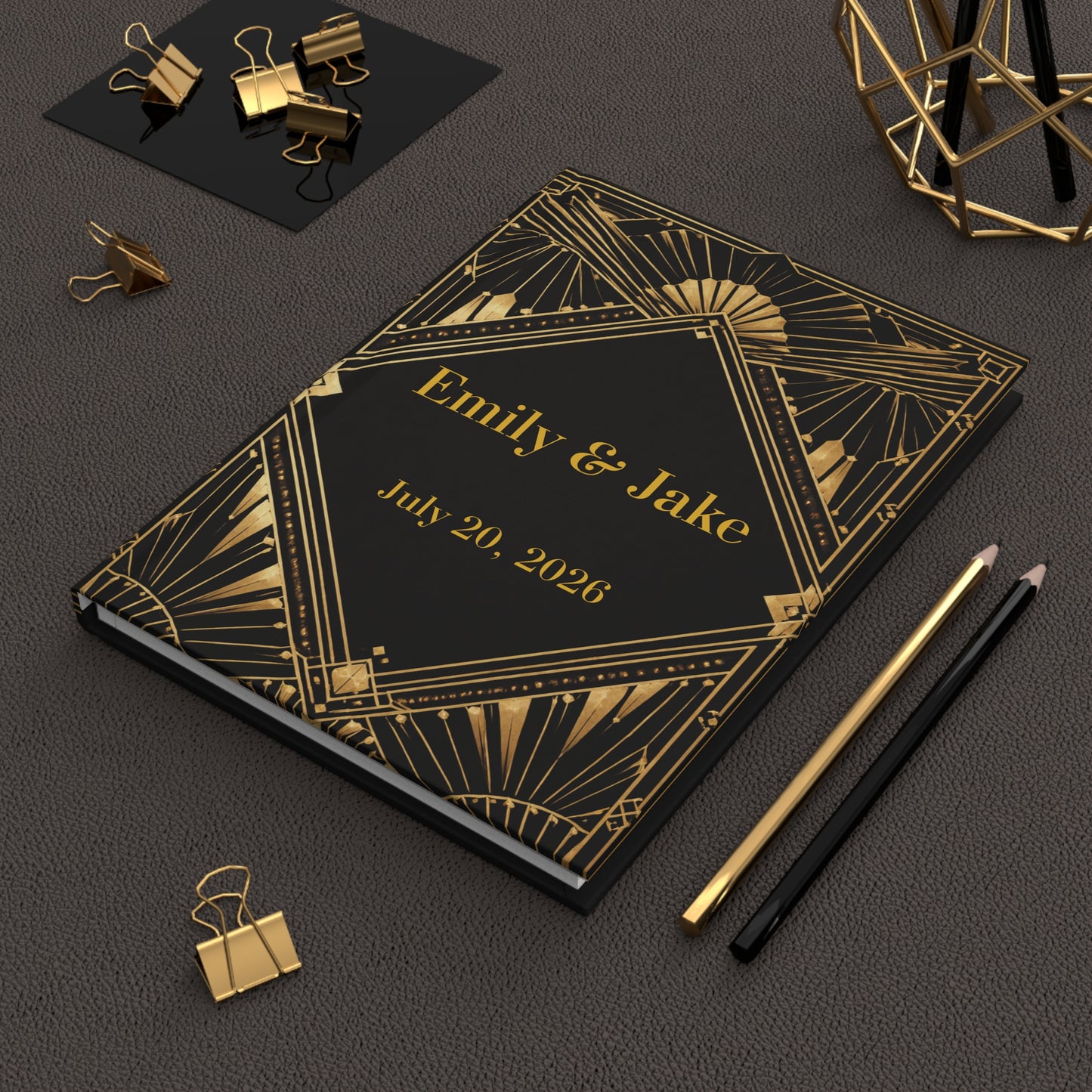 Custom Art Deco Guest Book with Blank Lined Pages, 5" × 7"