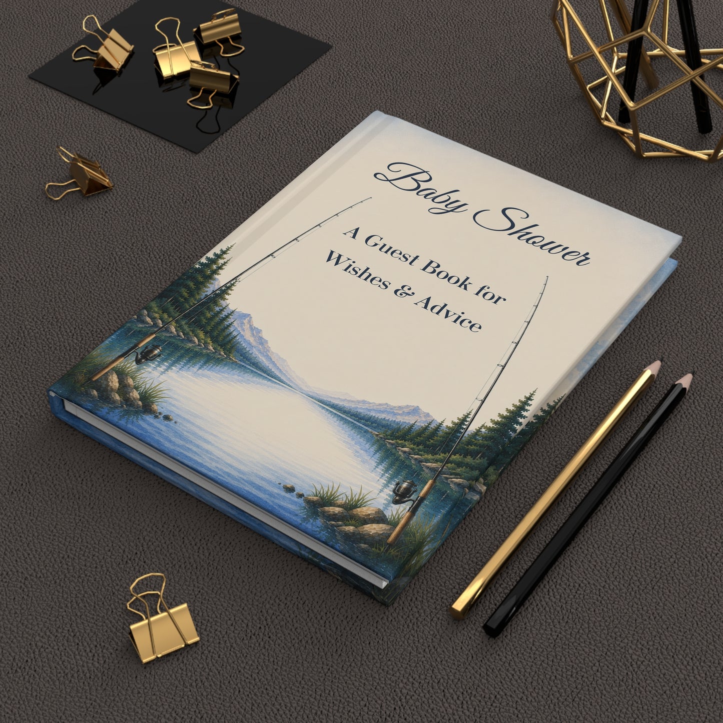 Fishing Baby Shower Guest Book with Blank Lined Pages, 5" × 7"
