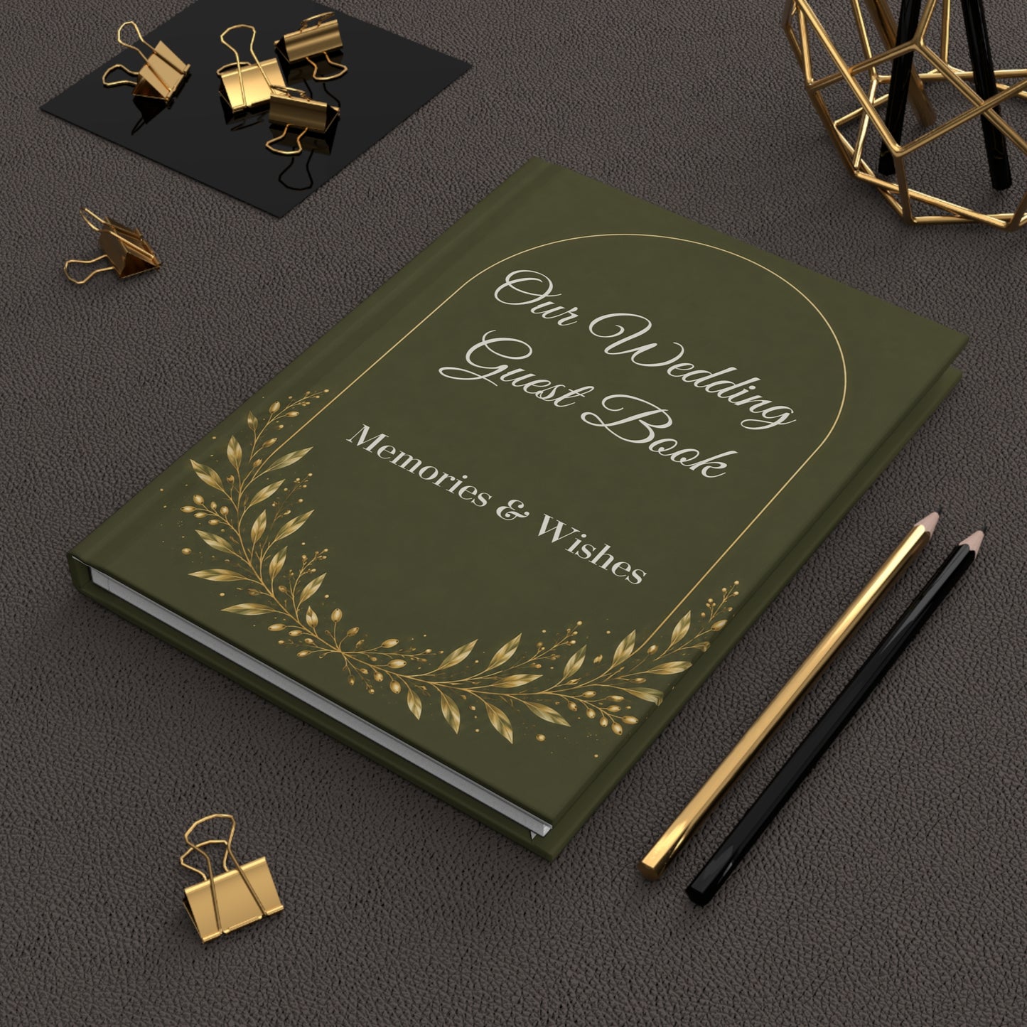 Olive Green Wedding Guest Book with Blank Lined Pages, 5" × 7"