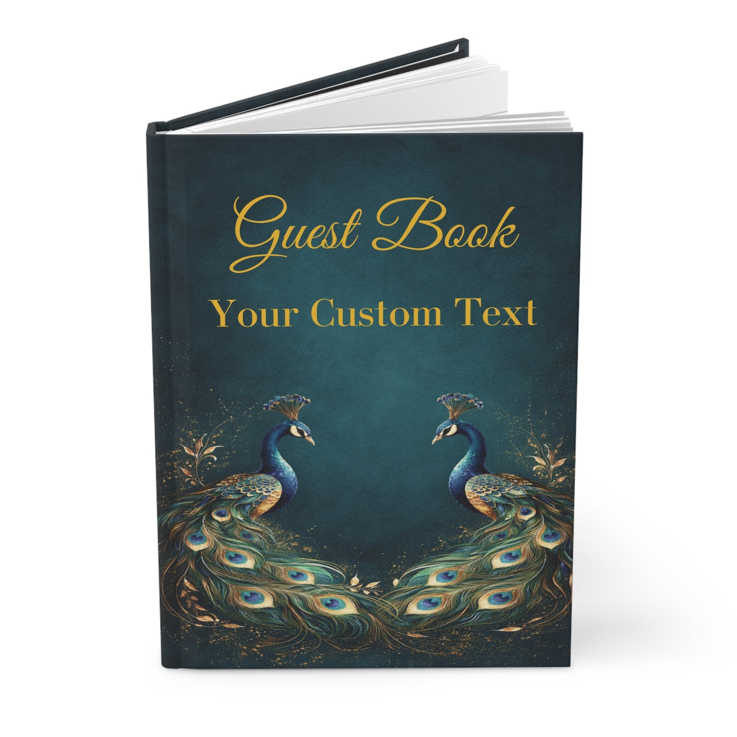 Custom Peacock Guest Book with Blank Lined Pages, 5" × 7"