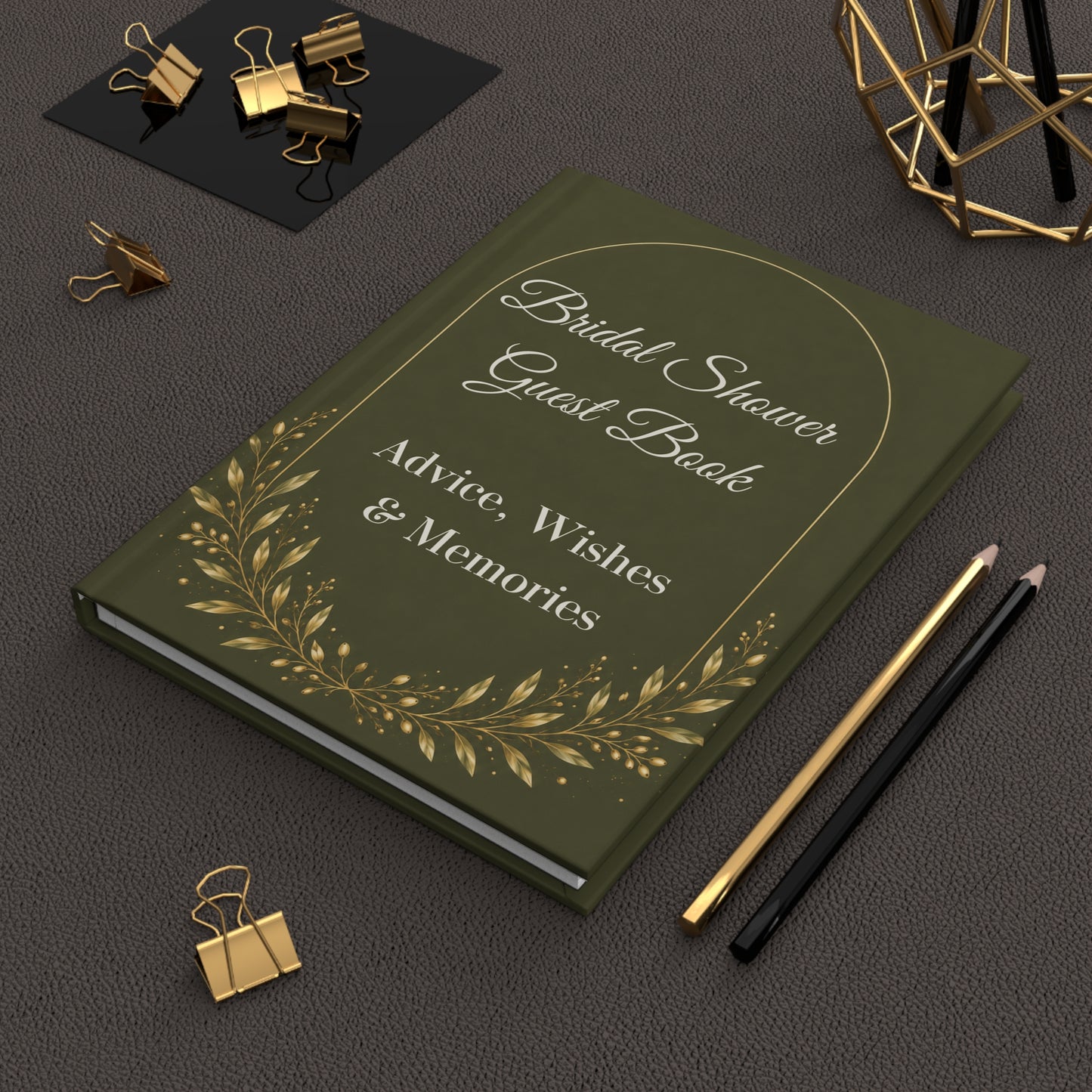 Olive Green Bridal Shower Guest Book with Blank Lined Pages, 5" × 7"